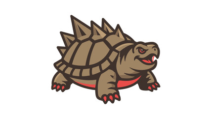 Naklejka premium Aggressive snapping turtle vector icon with a spiked shell and red belly, creative colorful line illustration isolated on white background for sports mascot, gaming logo, or reptile design.
