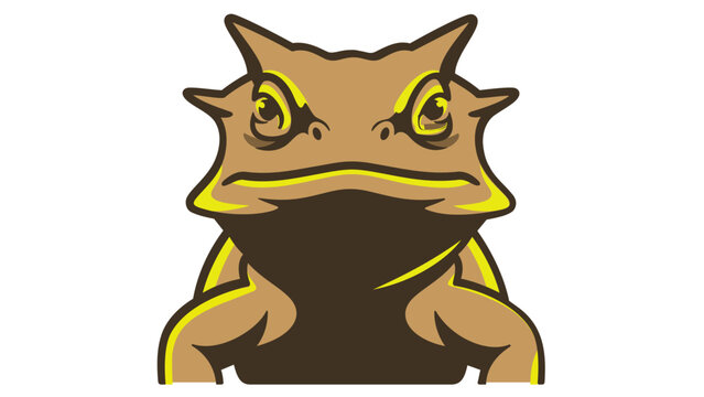 Stylized vector icon of a horned lizard head with sharp spikes and intense yellow eyes, a creative wildlife illustration for nature branding, reptile conservation, and desert animal designs.