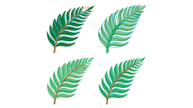Customizable vector plant icon set with adjustable line thickness. Colorful prehistoric fern leaf graphics for environmental design and ancient history projects featuring flexible strokes.