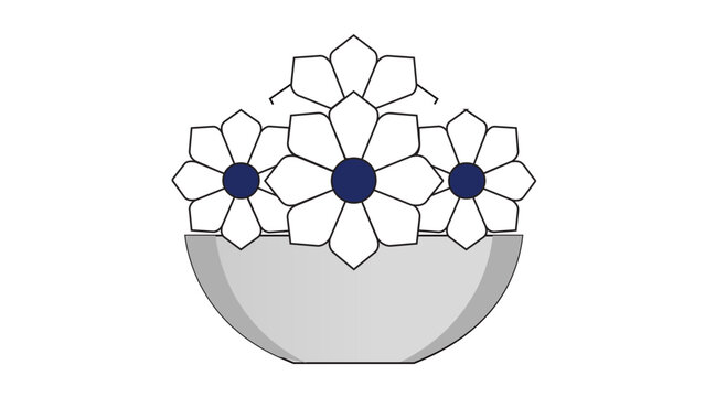 Windflower botanical furniture focal vector graphic for marriage ornamentation, showcasing a basin of blossoms with modifiable path, variable thickness, and tailored slender line design.