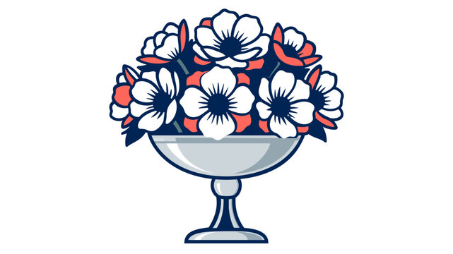 Windflower botanical furniture focal vector pictogram with modifiable path, variable contour thickness, and tailored line weight. Vivid floral composition for marriage decor on white.