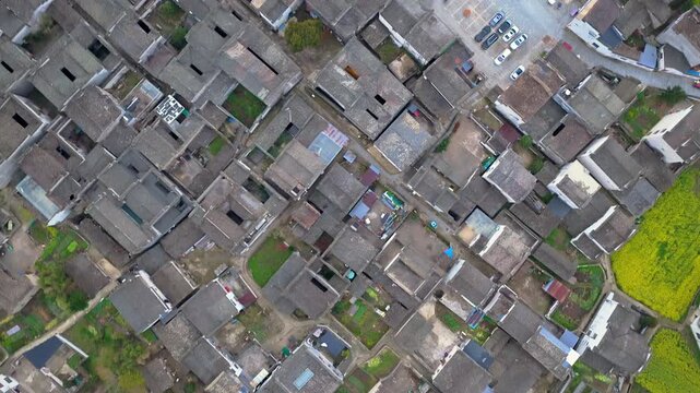 Aerial View of Lu Village, Yixian County, Anhui Province, China.