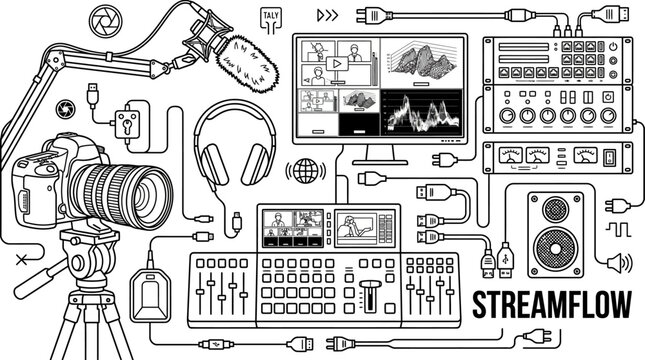 Detailed Overview of Professional Broadcasting and Live Streaming Equipment Setup for Digital Content Production and Media Creation