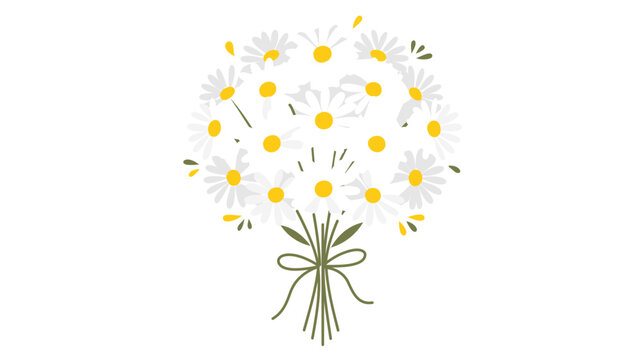White chamomile bundle illustration with vibrant golden centers. A versatile floral cluster icon providing flexible path widths and modifiable thin-line paths for creative wedding visuals.