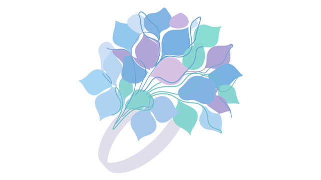 Pastel hydrangea wristlet vector with modifiable path thickness. Refined floral sprig for marriage festivities, featuring adaptive stroke weights and a delicate minimalist linear appearance.