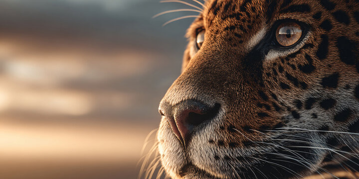 Leopard Face Close-Up Cinematic Portrait with Clouds