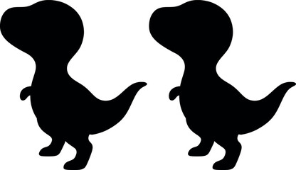 Two cute baby T-Rex dinosaur silhouettes black vector isolated on white background  © WanchiJeni