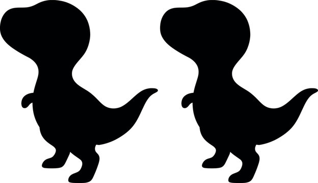 Two cute baby T-Rex dinosaur silhouettes black vector isolated on white background
