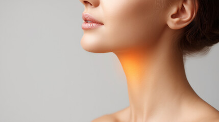 Fototapeta premium Close up of female neck with highlighted thyroid gland area. Thyroid health, endocrinology and medical concept.