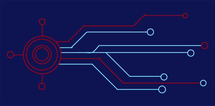 Abstract circuit board background with interconnected data lines and digital nodes.