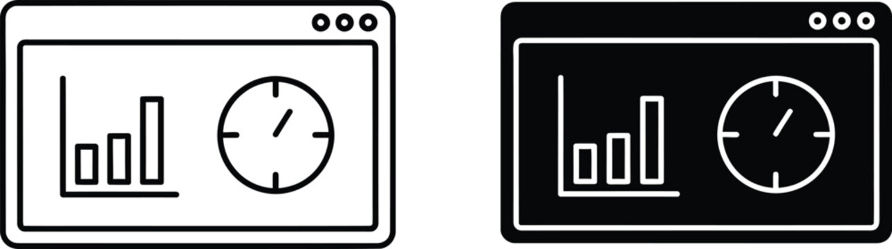 Time management concept with chart and clock icon set black and white