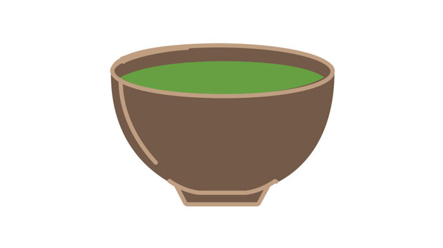 Ceremonial green tea chawan graphic for japanese tea rituals; a linear vector bowl illustration with modifiable stroke thicknesses, perfect for zen meditation and wellness branding.