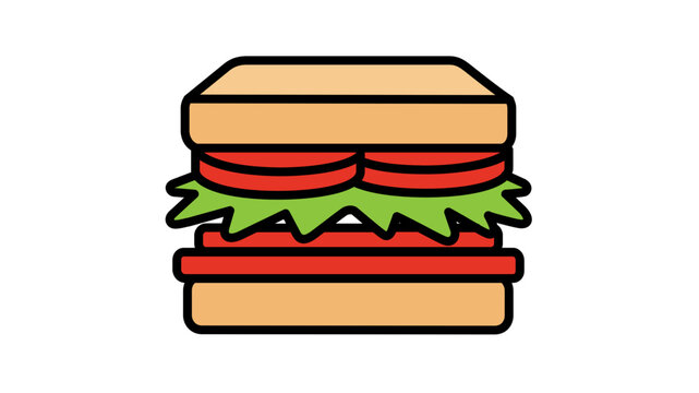 Triple-decker sandwich vector graphic for garden lunches and cafe menus. Vibrant line art with modifiable stroke weight, adaptable path thickness, and professional thin-line styling options.