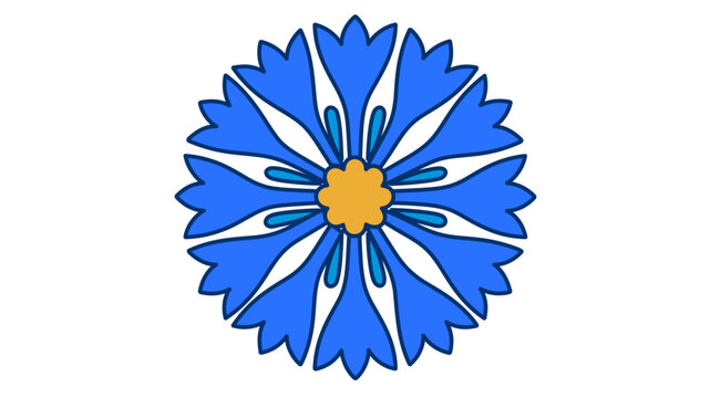 Wild blue cornflower vector icon illustration, a creative colorful line art design of a blooming centaurea cyanus flower isolated on a white background, perfect for botanical and nature themes.
