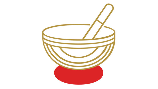 Golden Resonance Bowl Minimalist Icon: An elegant linear depiction of a Tibetan bell and striker for spiritual harmony. Suited for premium wellness branding and meditative lifestyle graphics.