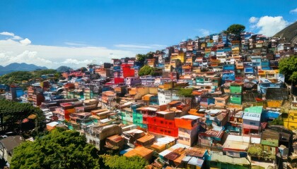 Fototapeta premium Colorful Favela Houses on Hillside in Rio de Janeiro, Brazil.