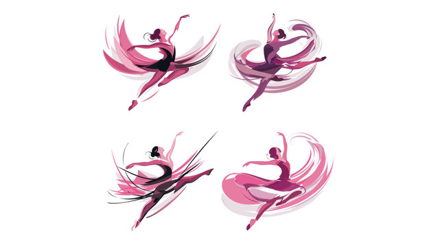 Creative vector illustration of ballet dancers in dynamic leaps and cabriole poses featuring editable stroke, adjustable line weight, and customizable thin line style for dance and art projects.