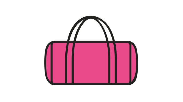 Pink dance bag vector icon for ballet and gymnastics, a stylish duffel bag illustration on white background, perfect for sports, fitness, and travel gear concepts in modern graphic design.