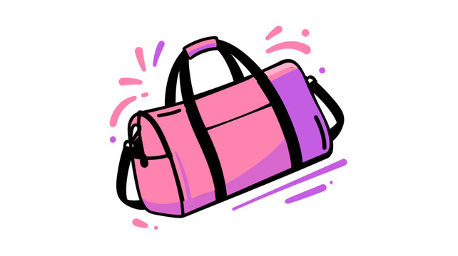 Vibrant pink and purple dance bag vector icon illustration for ballet and gym, featuring an editable stroke, adjustable stroke weight, and customizable thin line weight on a white background.