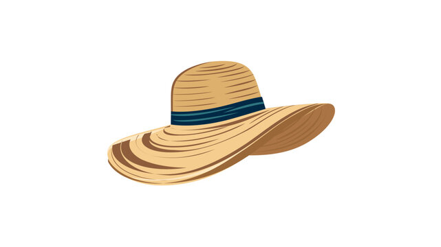 Stylish sun-protective headgear crafted from natural fibers featuring navy trim. This artistic linear representation captures the essence of coastal getaways and alfresco garden parties.