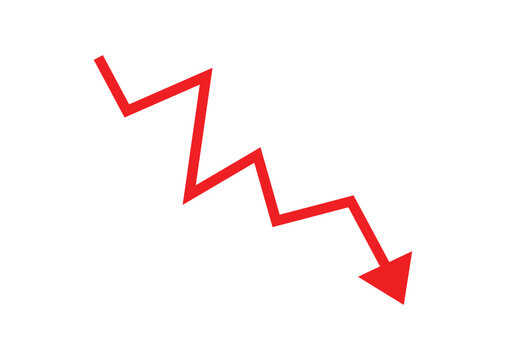 Red Zigzag Downward Arrow Icon for Financial Loss and Economic Crisis
