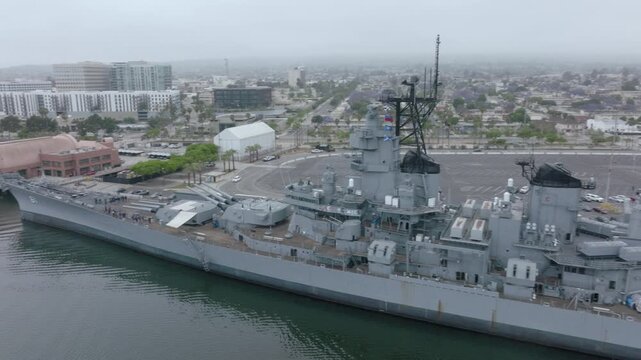 USS Iowa San Pedro Los Angeles Drone Aerial View