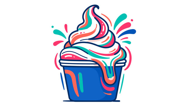 Lively swirled fro-yo container linear art graphic; multicolor dairy dessert outline with modifiable thickness, versatile path weight, and sleek vector styling for professional branding.