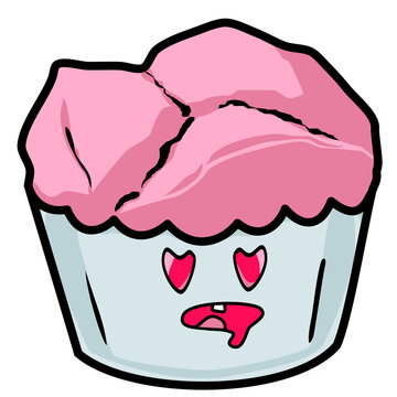 Cute cartoon illustration of Bolu Kukus, a traditional Indonesian blooming steamed cupcake character