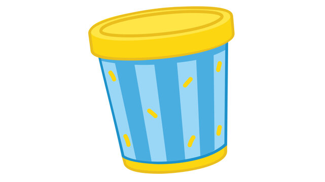 Vibrant ice cream pint vector icon featuring editable stroke and adjustable line weight. Creative frozen dessert illustration with blue stripes and yellow lid, customizable stroke for food design.