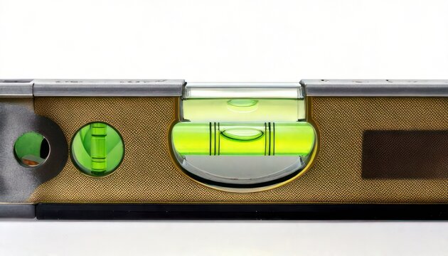 Close-up of a spirit level showing the bubble in the center.