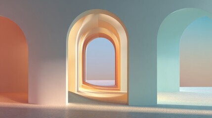 Fototapeta premium Dreamy Layered Architectural Background with Soft Arches and Gentle Lighting in Pastel Colors