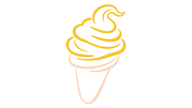 Artistic multi-colored outline of a swirled lemon gelato or chilled custard treat held in a wafer biscuit, ideal for culinary brochures and parlor signage, set on a stark colorless surface.