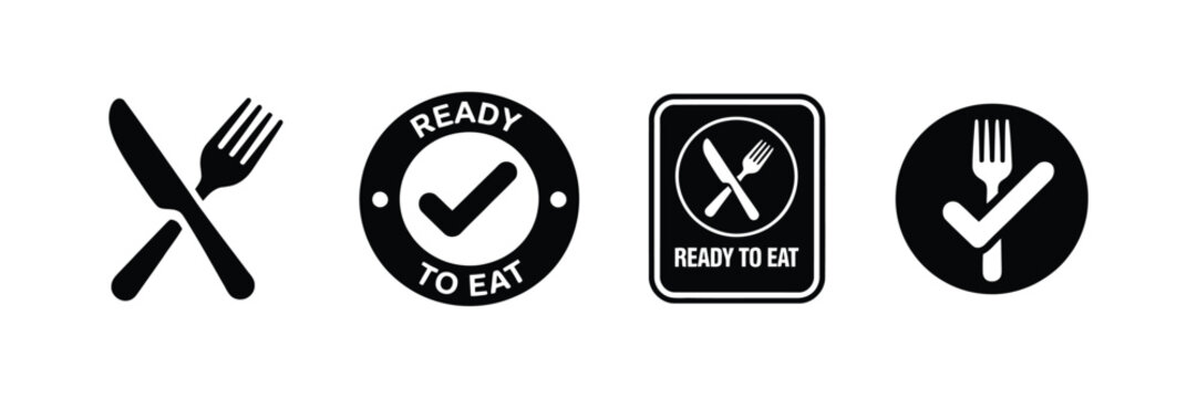 Ready to Eat vector stamp design for food product packaging labeling convenience meal and instant food branding information icon