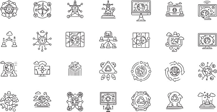 Digital Communication Network Cloud Server Infrastructure and Tech Support Icon Set