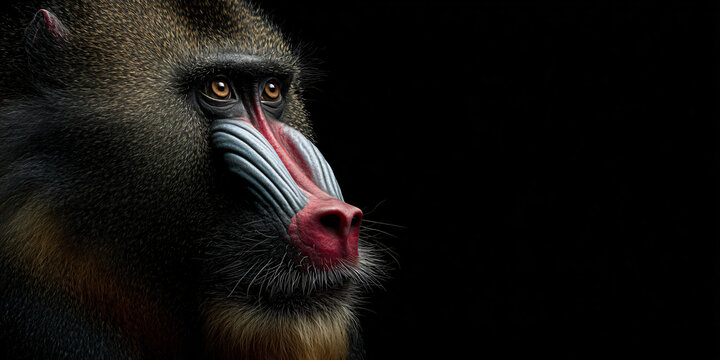 Baboon Hyper-Realistic Portrait on Black Background