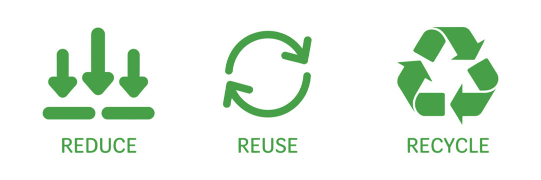 Reduce reuse recycle icon set with triangle arrows symbol recycling rotation sync outline editable stroke vector design