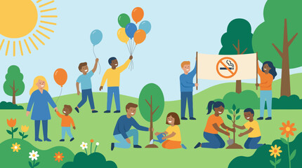 Obraz premium People Planting Tree in Garden.