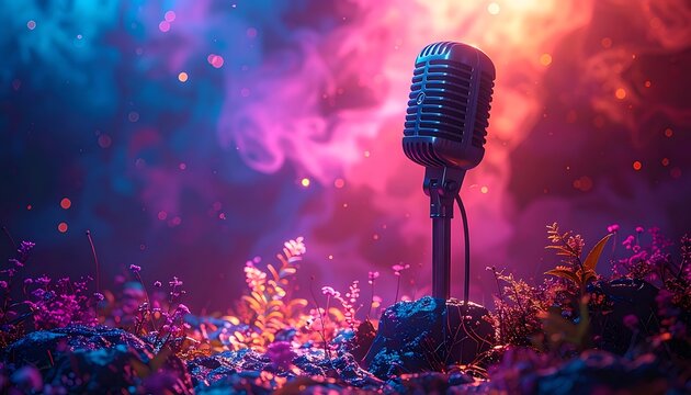 Vintage mic in floral