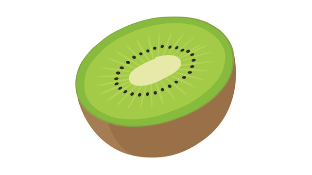 Fresh sliced kiwifruit vector illustration featuring vibrant green flesh, tiny black seeds, and fuzzy brown skin. This colorful tropical fruit icon is isolated on white for healthy food designs.