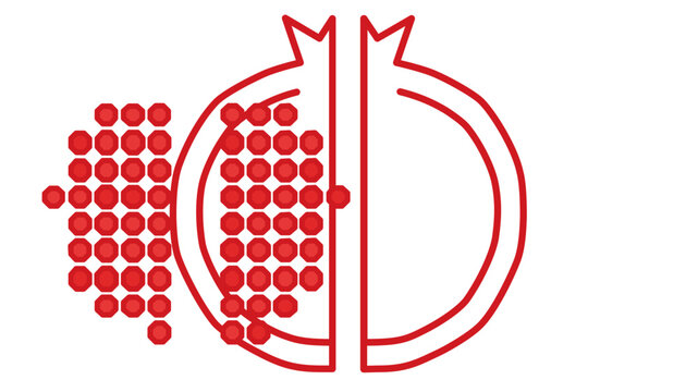 Red pomegranate vector icon illustration with editable stroke, adjustable stroke, customizable line weight, and stroke weight. Editable thin line design of exotic fruit on white background.