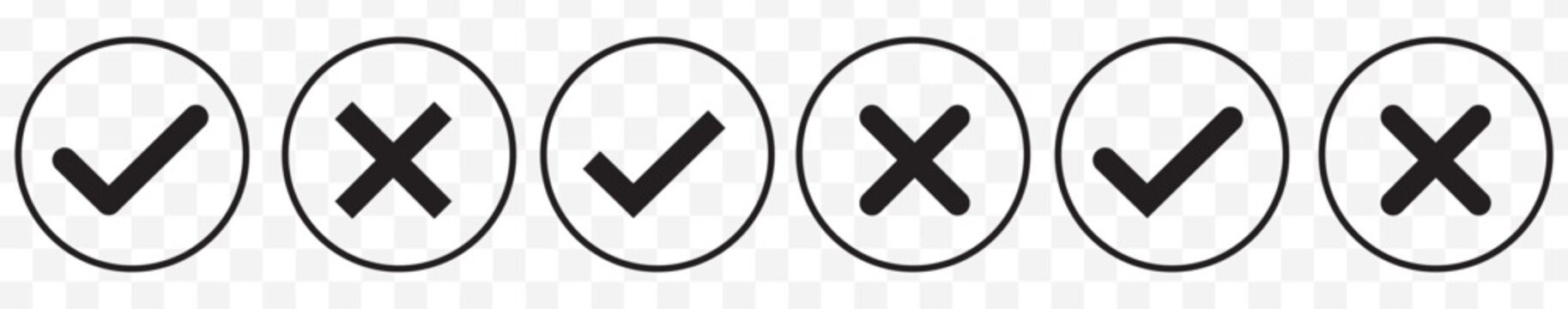 Check mark icon button set. Check box icon with right and wrong buttons and yes or no checkmark icons in green tick box and red cross. Isolated checkmark symbol, right and wrong sign concept. Icon