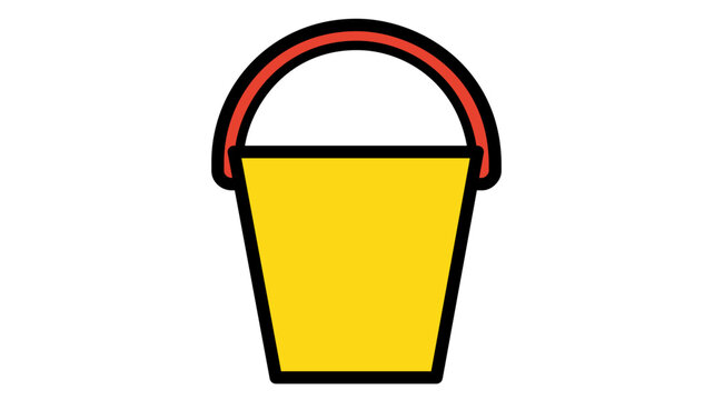 Vivid yellow bucket vector icon with a red handle, featuring an editable stroke and adjustable line weight for customizable design. Perfect for magic, fantasy, garden, or household utility themes.