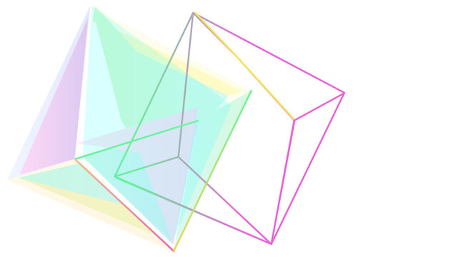 A creative colorful line vector icon of a translucent geometric crystal or magical gem on a white background, representing a fantasy potion ingredient or mystical prism for graphic design.