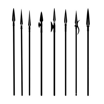 Collection of Silhouetted Ancient Polearms and Spears on White Background
