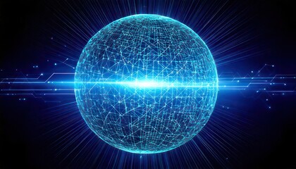 Obraz premium Abstract Blue Sphere with Light Beam - A Futuristic Technology Concept.
