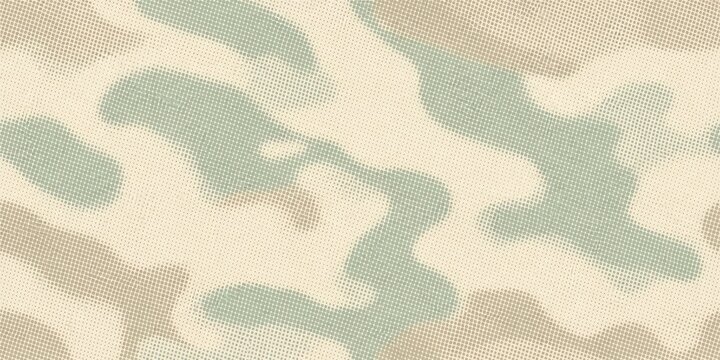 Abstract camouflage pattern background with dot halftone effect in soft beige tones.