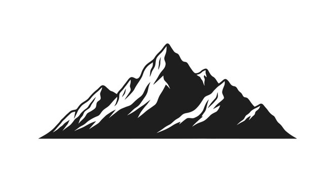 Mountain range silhouette graphic with snowy peaks and white background for design