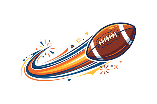 American football with dynamic colorful trails and explosions, active sport concept.