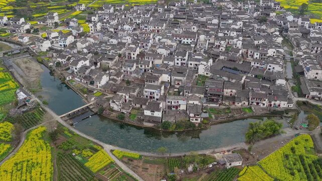 Aerial View of Lu Village, Yixian County, Anhui Province, China.