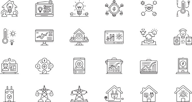 Digital Communication Network Cloud Server Infrastructure and Data Transmission Icon Set